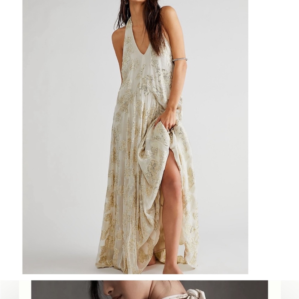 Free People Cream and Gold floral Maxi BHLDN x Free People Xavia Dress
